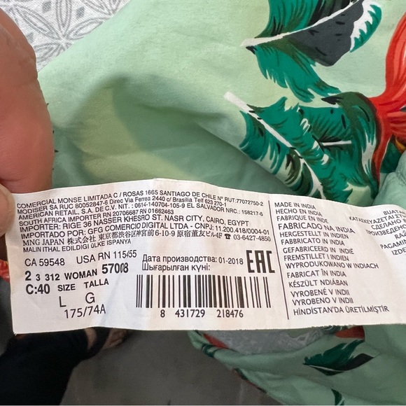 NWOT Mango floral wide leg pants in green boho leaf flower print size large - Picture 8 of 16